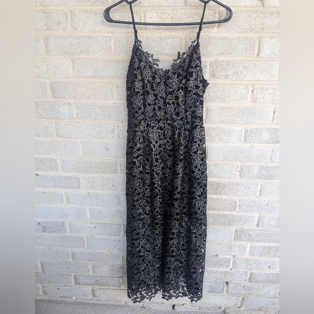 ASTR the label lace midi dress black silver small